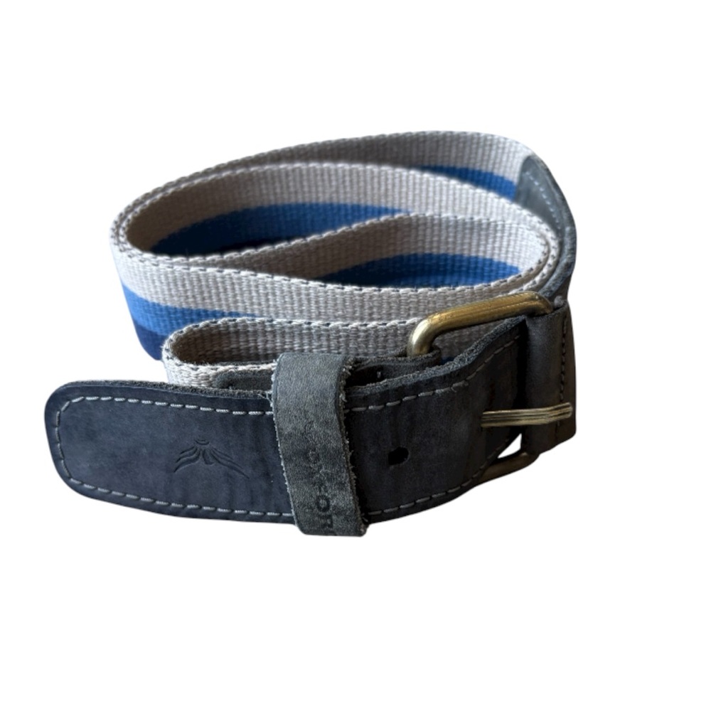 Oxford Men’s Woven Cotton and Leather Belt 36 Two Tone Blue